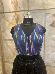 Handloom Ikat Front Button - Blue Multicolor Pattern