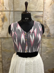 Handloom Ikat Front Button - Grey sleeveless - 10 colors in the chart