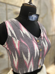 Handloom Ikat Front Button - Grey sleeveless - 10 colors in the chart