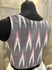 Handloom Ikat Front Button - Grey sleeveless - 10 colors in the chart