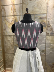 Handloom Ikat Front Button - Grey sleeveless - 10 colors in the chart