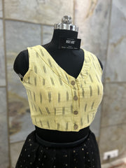 Handloom Ikat Front Button - Pastel Yellow