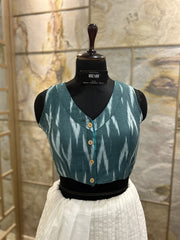 Handloom Ikat Front Button - Green