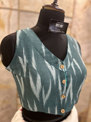 Handloom Ikat Front Button - Green