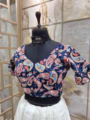 Dark Blue Kalamkari Cotton Blouse