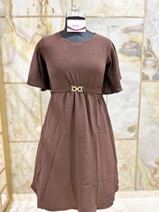 Fit and Flare Dress with Flutter Sleeves - Plain