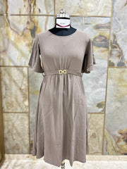 Fit and Flare Dress with Flutter Sleeves - Plain