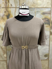 Fit and Flare Dress with Flutter Sleeves - Plain