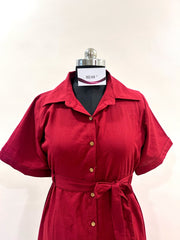 Button Down Dress with Belt- Shirt Collar