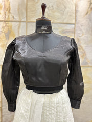 Black Organza full sleeves Crop Top cum Blouse