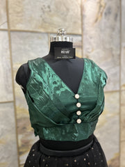 Green Front Pleated Designer Blouse