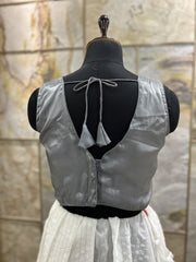 Grey Front Pleated Organza Designer Blouse