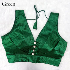 Green Front Pleated Designer Blouse