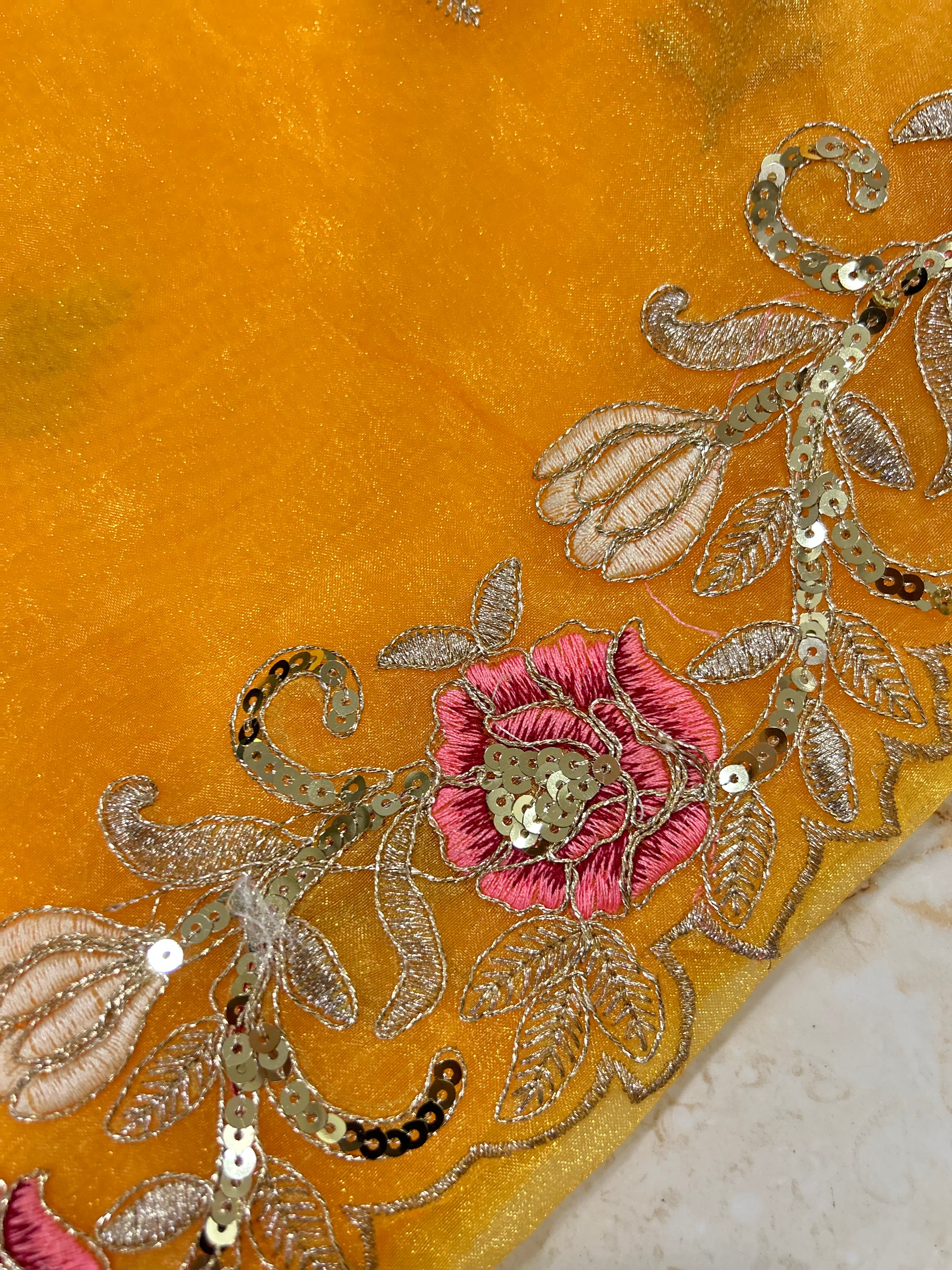 Yellow Soft Organza Party-wear saree