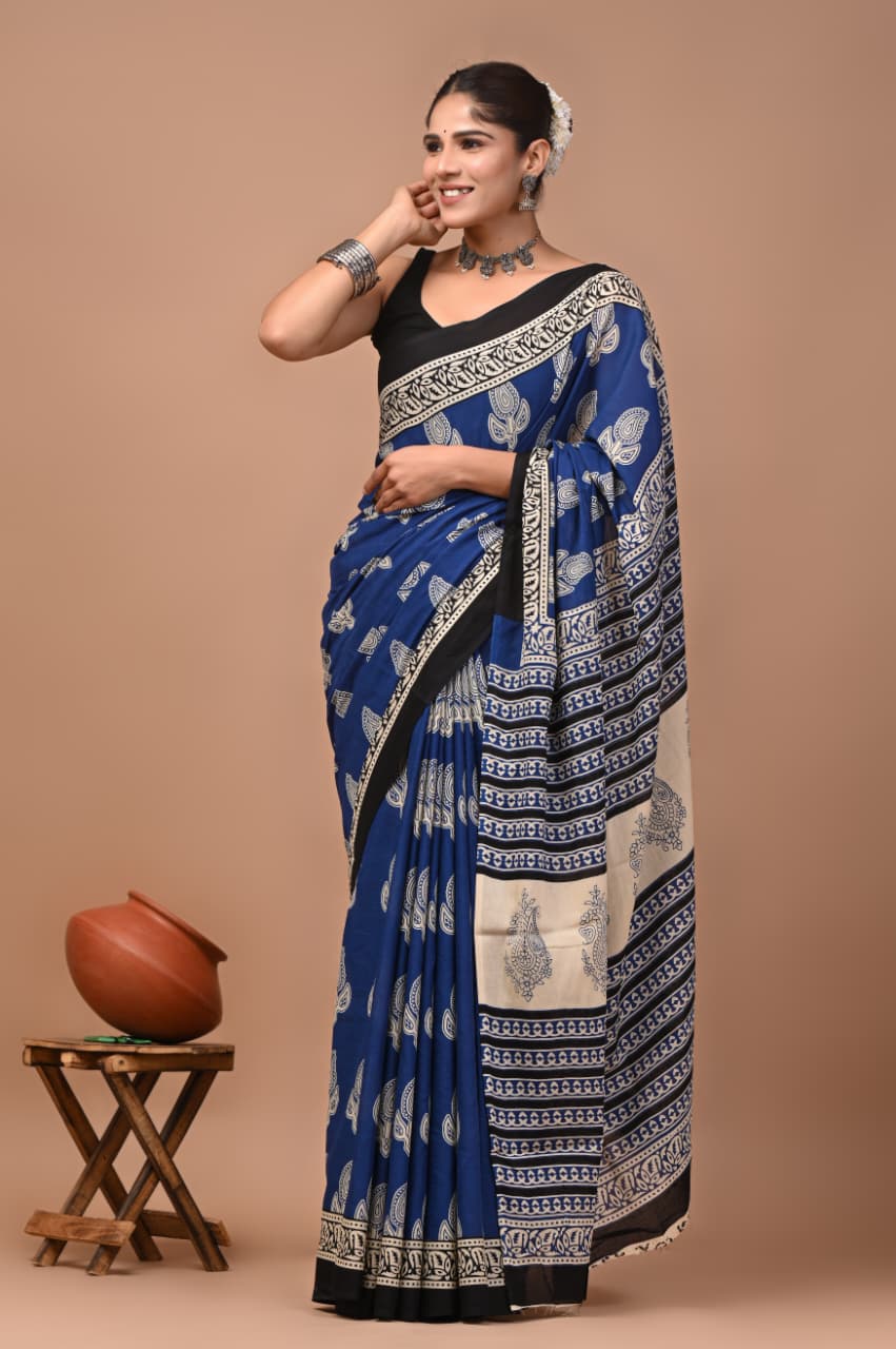 Hand Block Printed Cotton Sarees