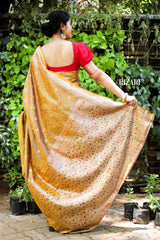 Mustard Tanchoi Silk Saree in Dual Tones(Wine color and Mustard)