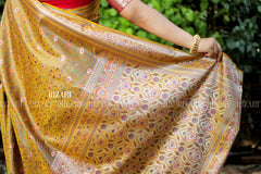 Mustard Tanchoi Silk Saree in Dual Tones(Wine color and Mustard)