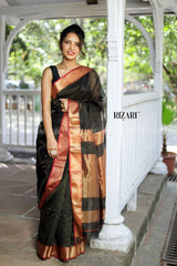 Black Maheshwari Silk Checkered Saree