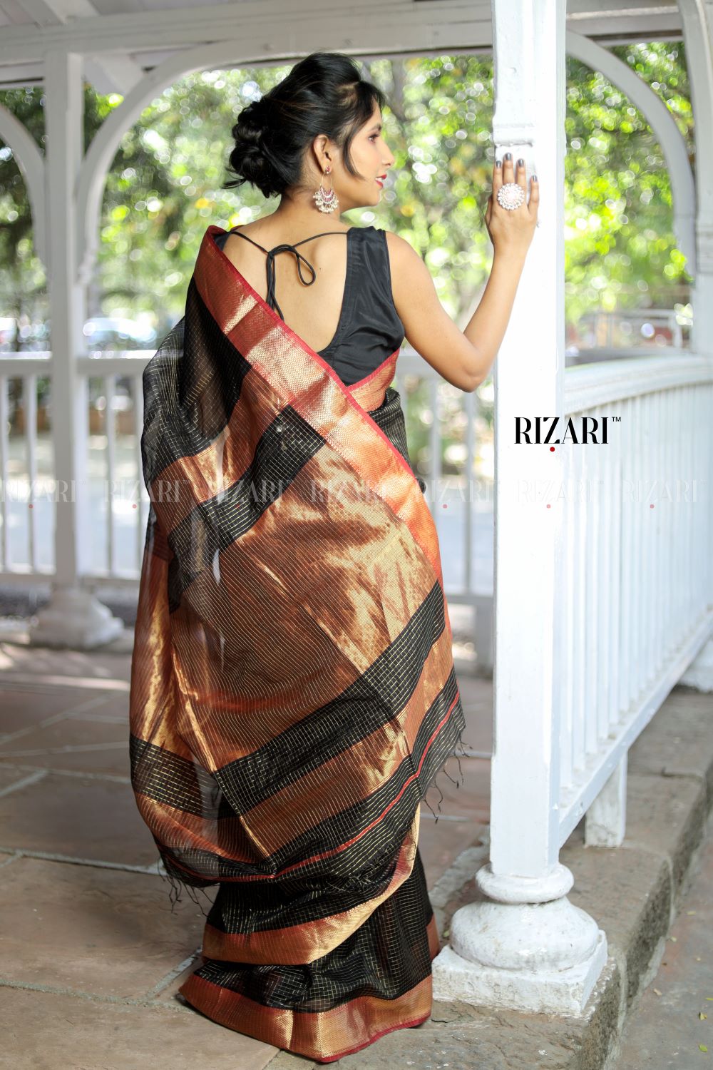 Black Maheshwari Silk Checkered Saree