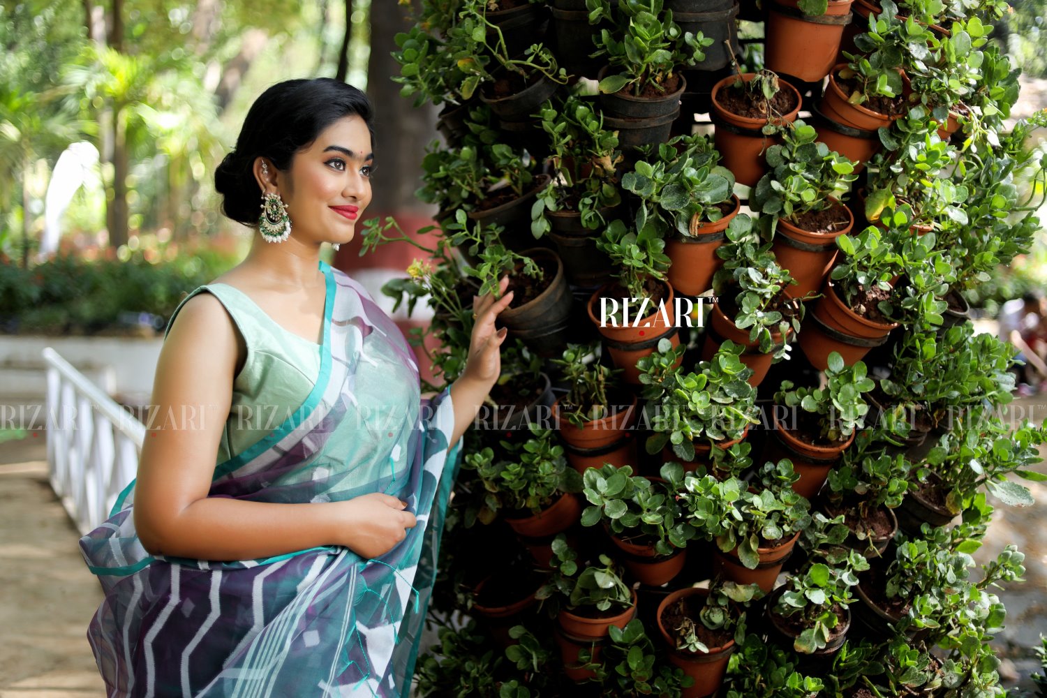 Green and Purple Dual Tone Jamdani Resham Saree Handwoven