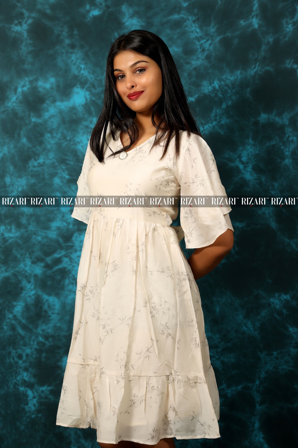 Fit and Flare Dress with Flutter Sleeves