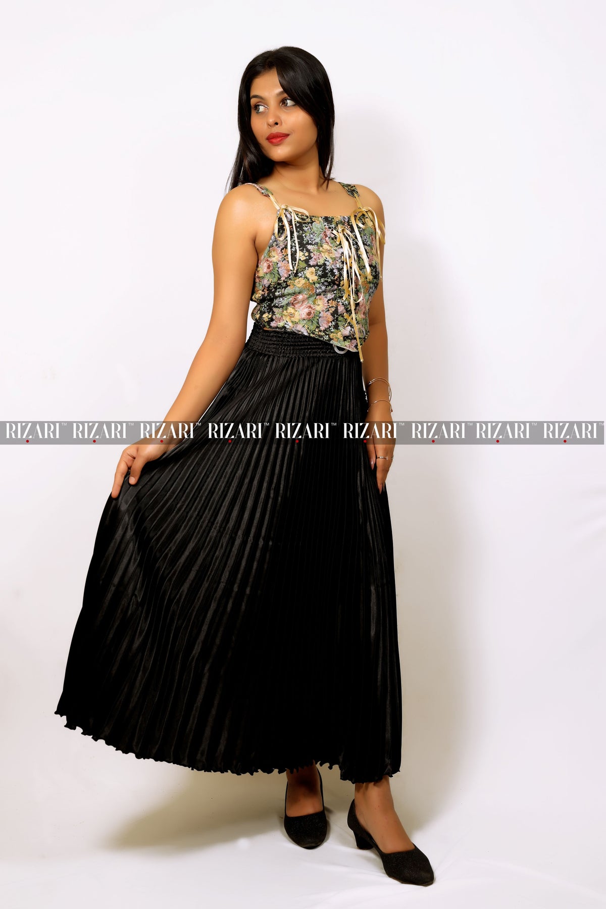 Pleated Satin Skirt