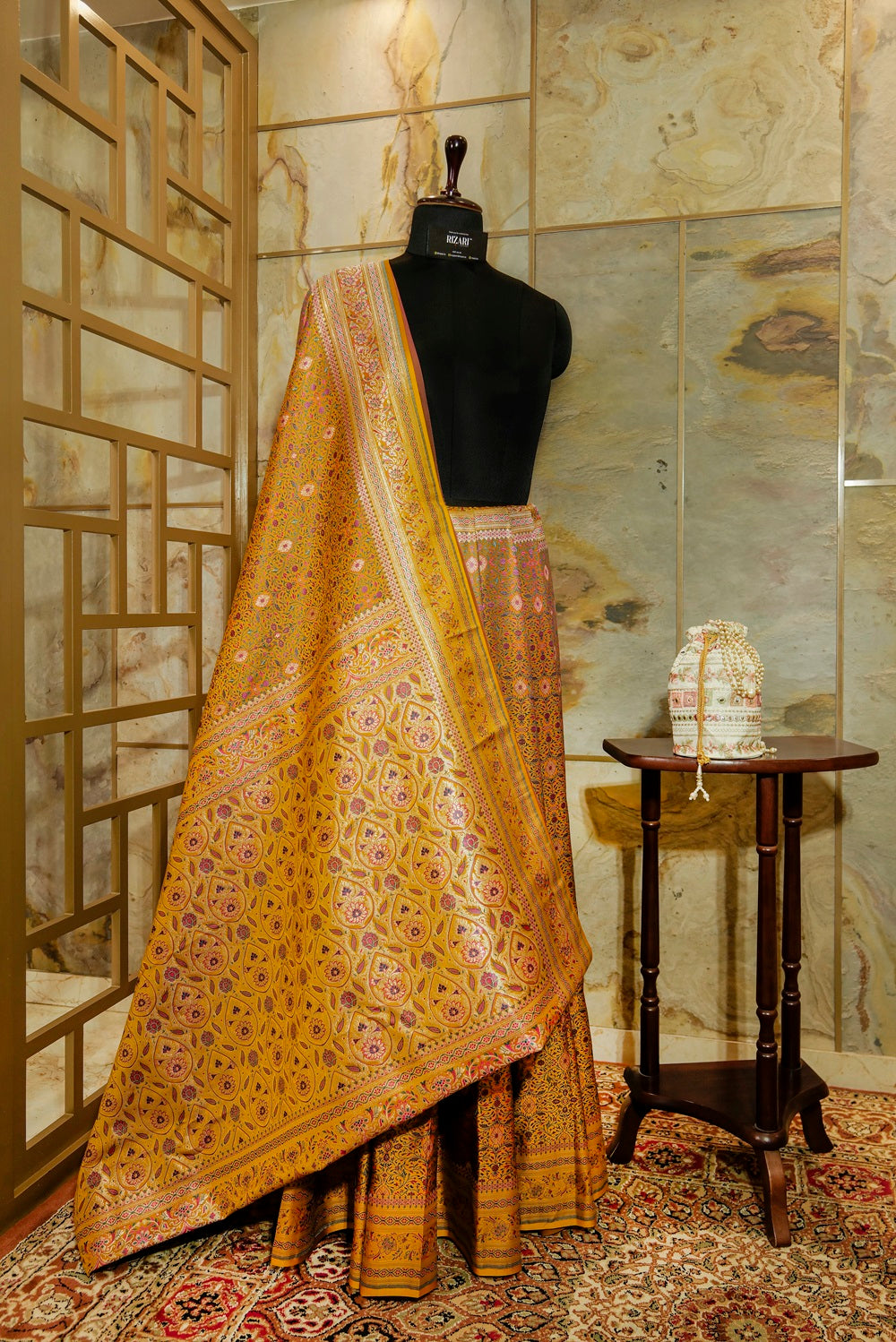 Mustard Tanchoi Silk Saree in Dual Tones(Wine color and Mustard)