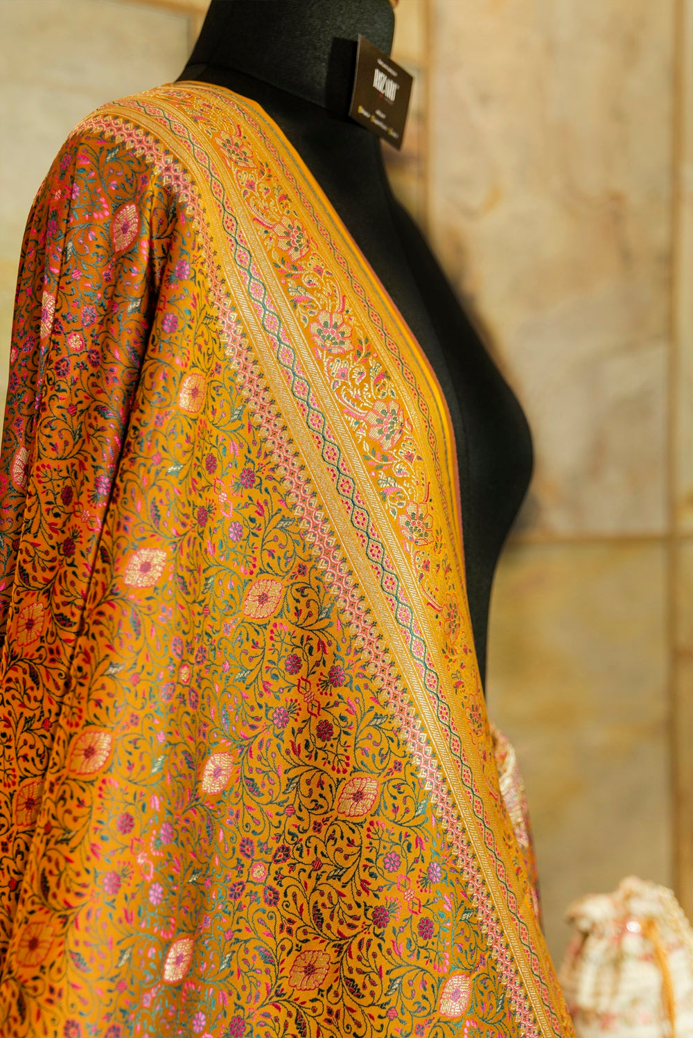 Mustard Tanchoi Silk Saree in Dual Tones(Wine color and Mustard)