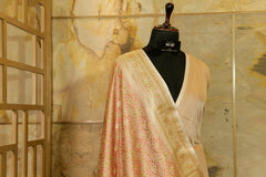 Off White Tanchoi Silk Saree in Dual Tones(off white and Pastel Pink)