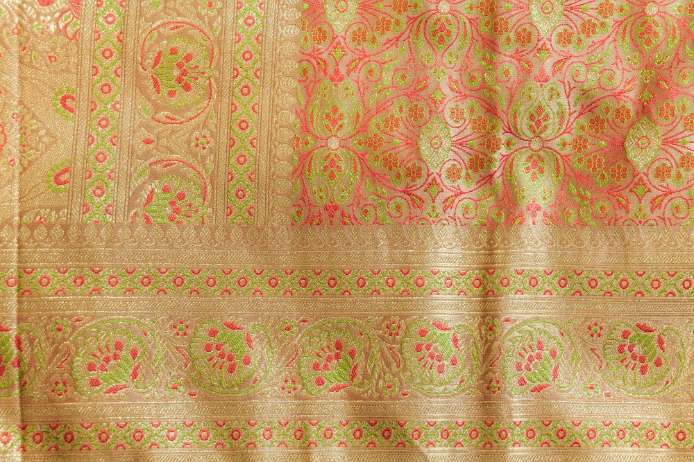 Off White Tanchoi Silk Saree in Dual Tones(off white and Pastel Pink)