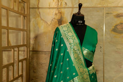 Green Banarasi Silk with Light Gold jari