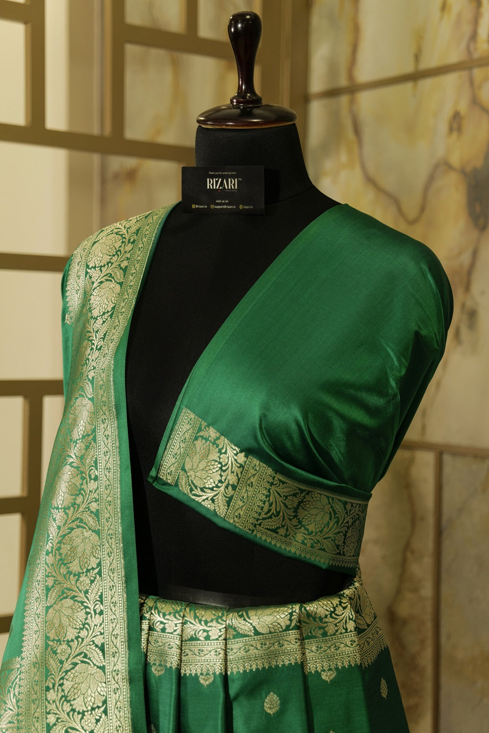 Green Banarasi Silk with Light Gold jari