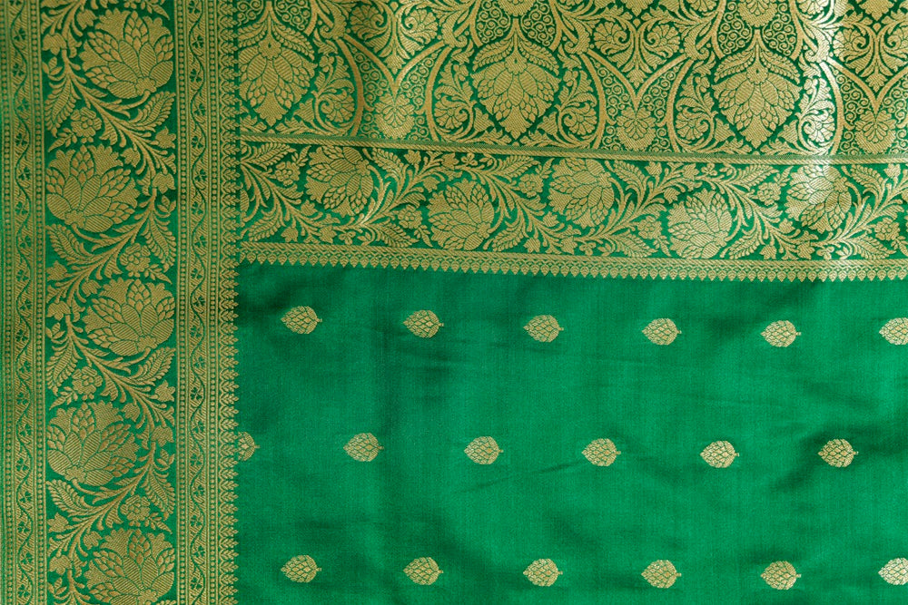 Green Banarasi Silk with Light Gold jari