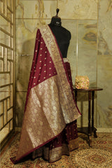 Burgundy Banarasi Silk Saree