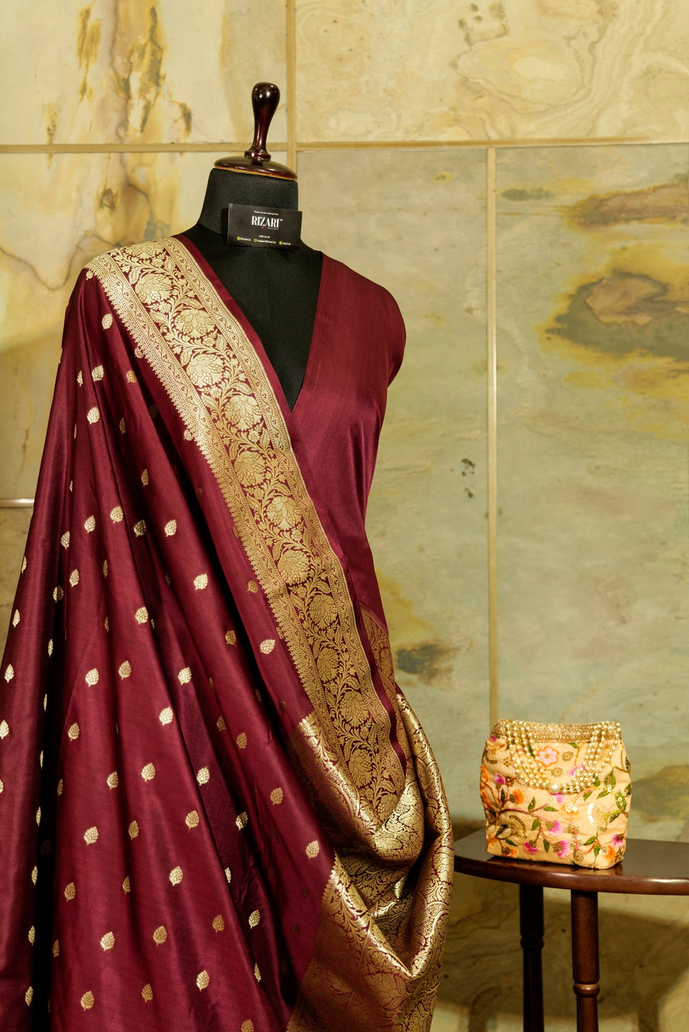 Burgundy Banarasi Silk Saree