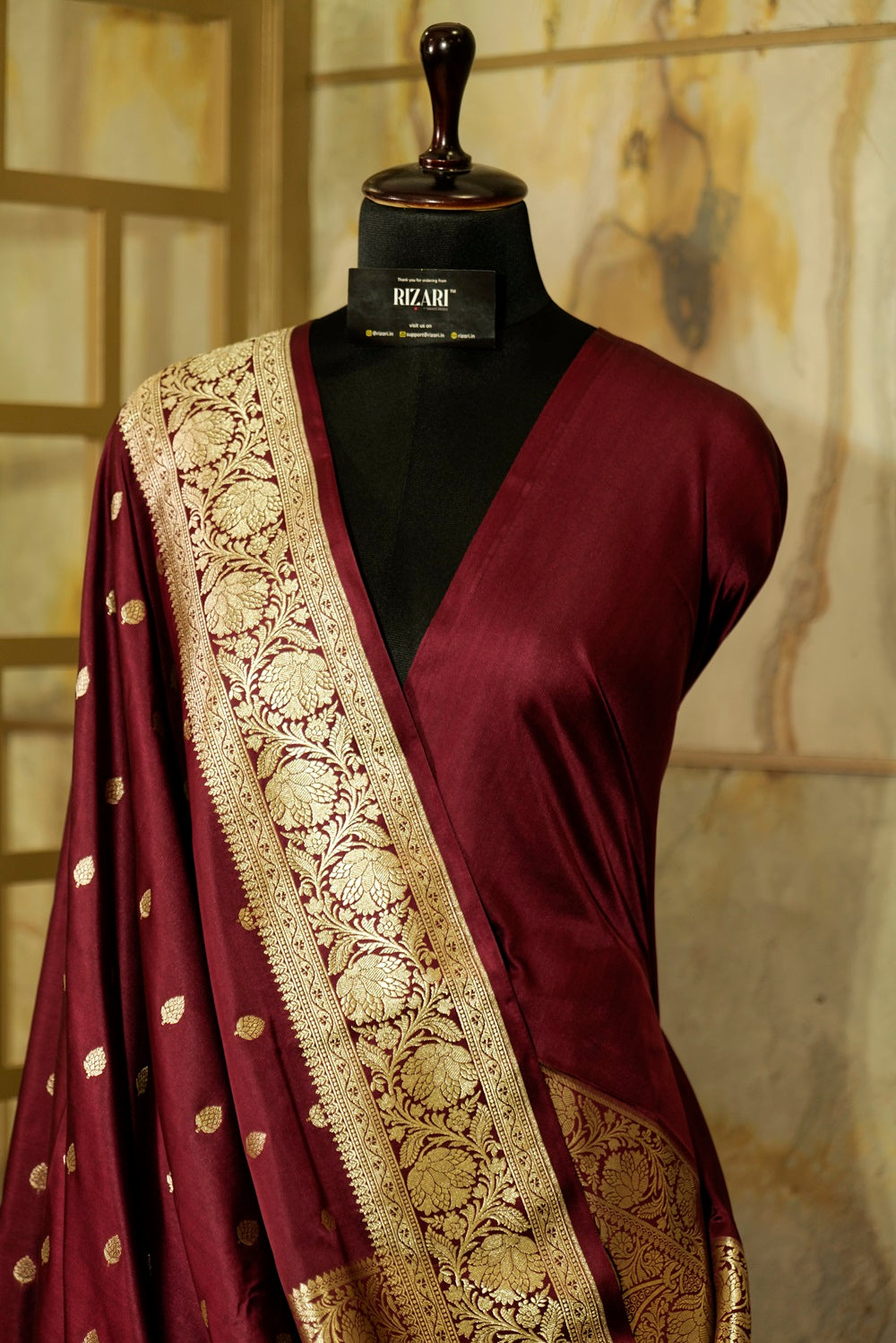 Burgundy Banarasi Silk Saree