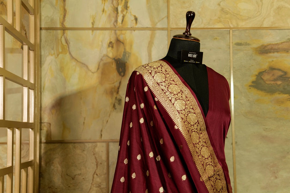 Burgundy Banarasi Silk Saree