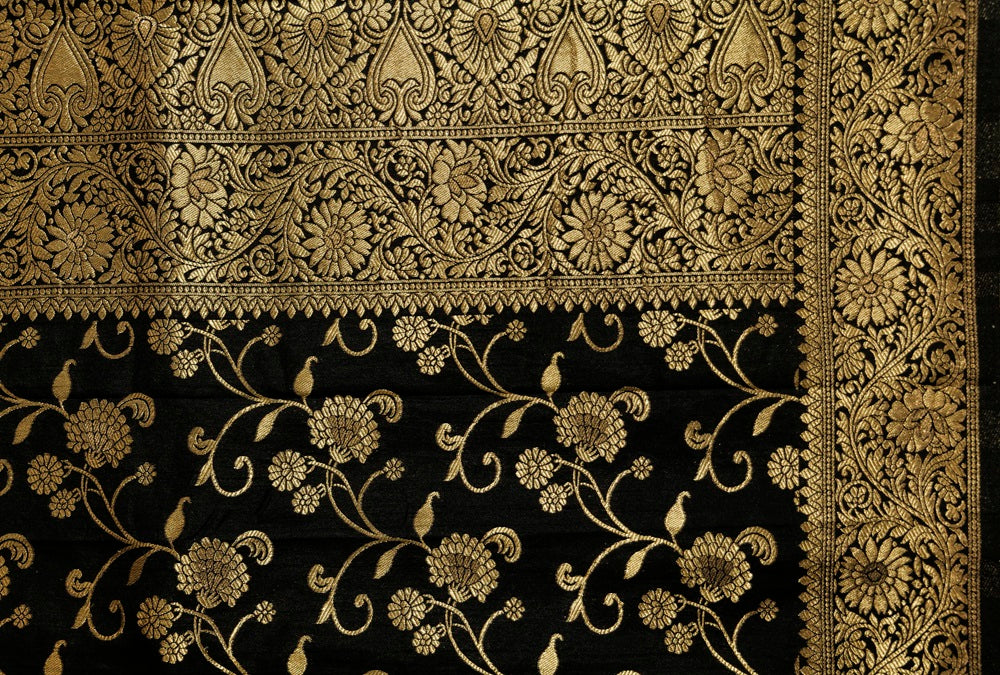 Coal Black Banarasi Saree