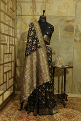 Coal Black Banarasi Saree