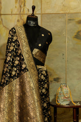 Coal Black Banarasi Saree