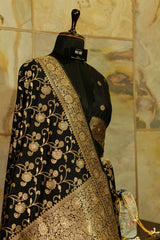 Coal Black Banarasi Saree