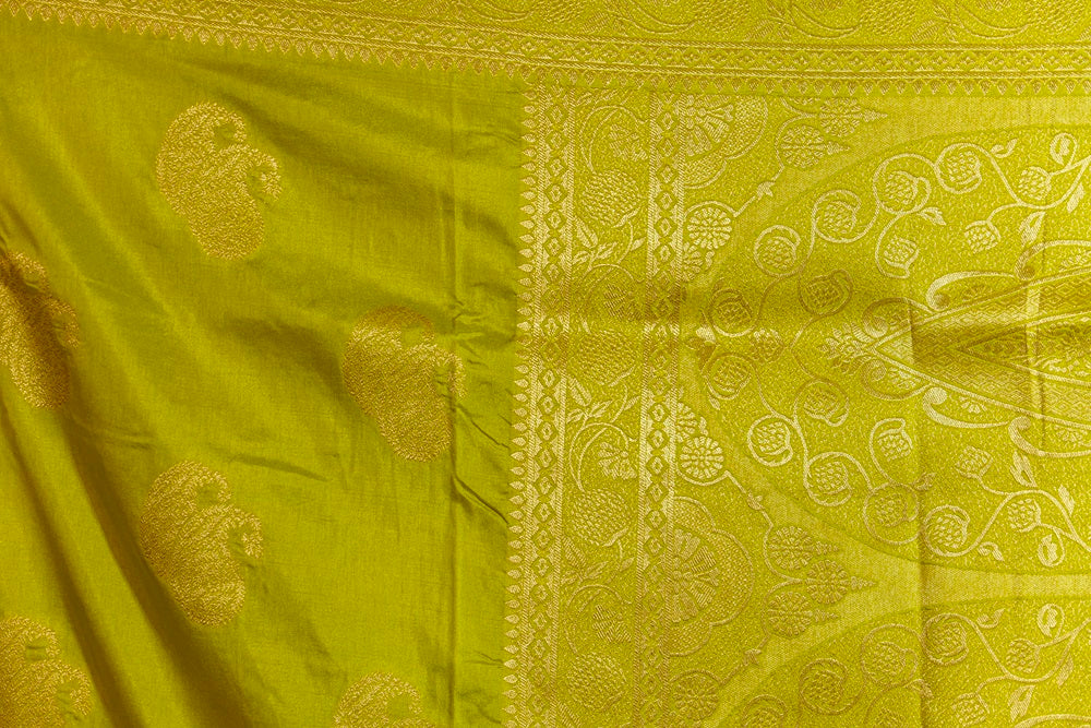 Olive Green Banarasi Soft Silk Saree