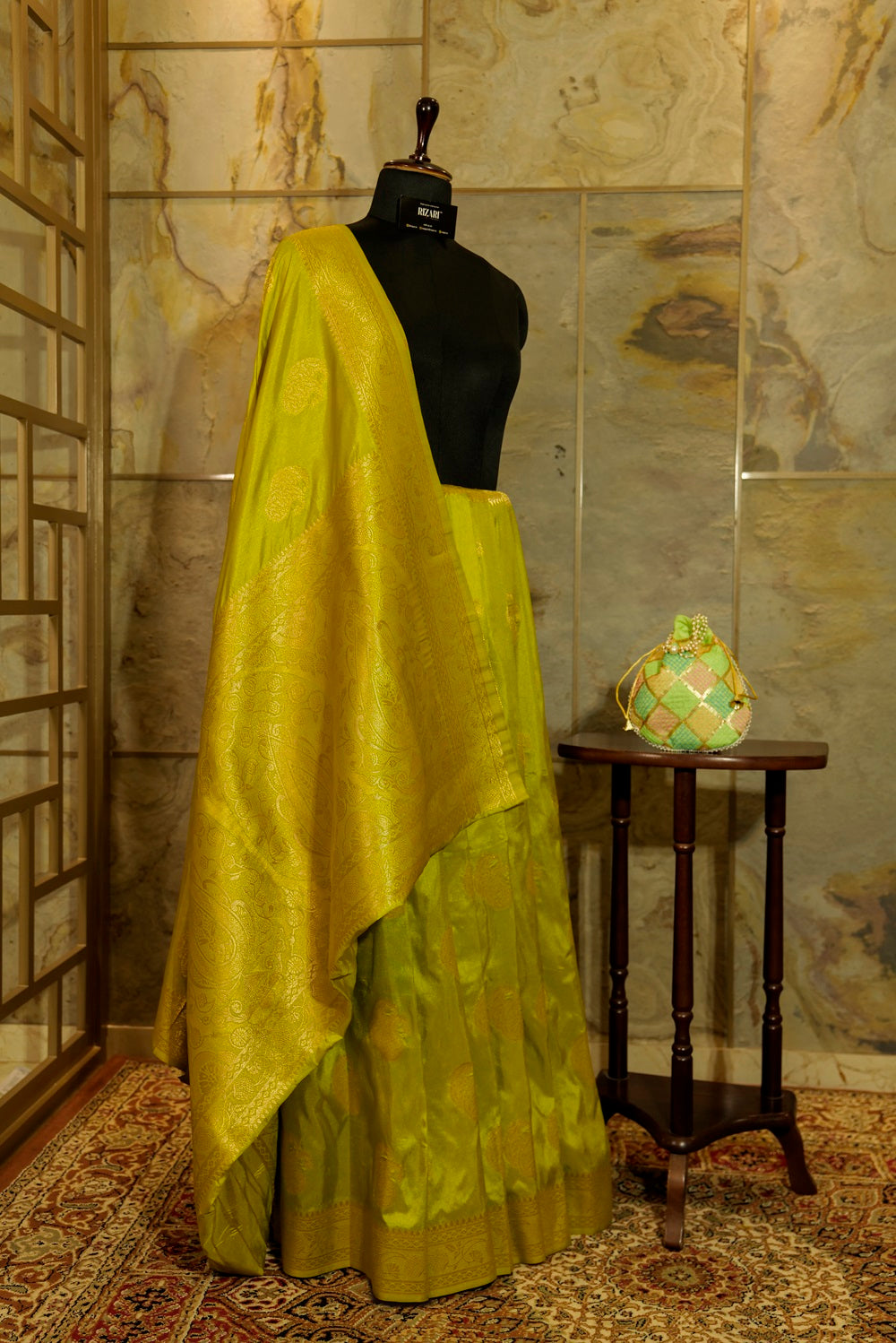 Olive Green Banarasi Soft Silk Saree