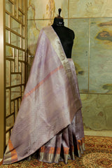 Mauve Hand woven Kanjivaram Pure Silk Saree