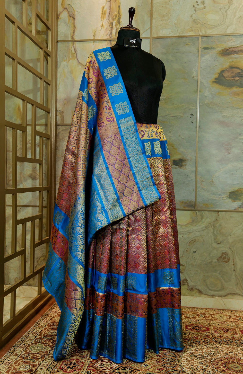 Peacock Blue Hand woven Kanjivaram Pure Silk Saree