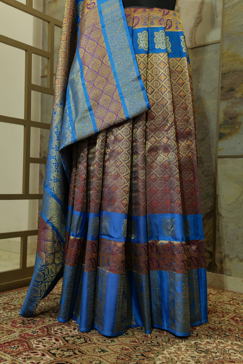 Peacock Blue Hand woven Kanjivaram Pure Silk Saree