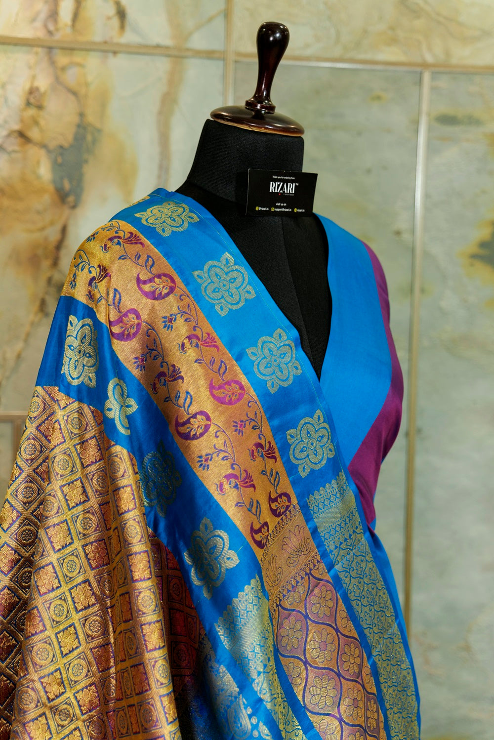 Peacock Blue Hand woven Kanjivaram Pure Silk Saree