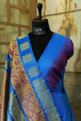 Peacock Blue Hand woven Kanjivaram Pure Silk Saree