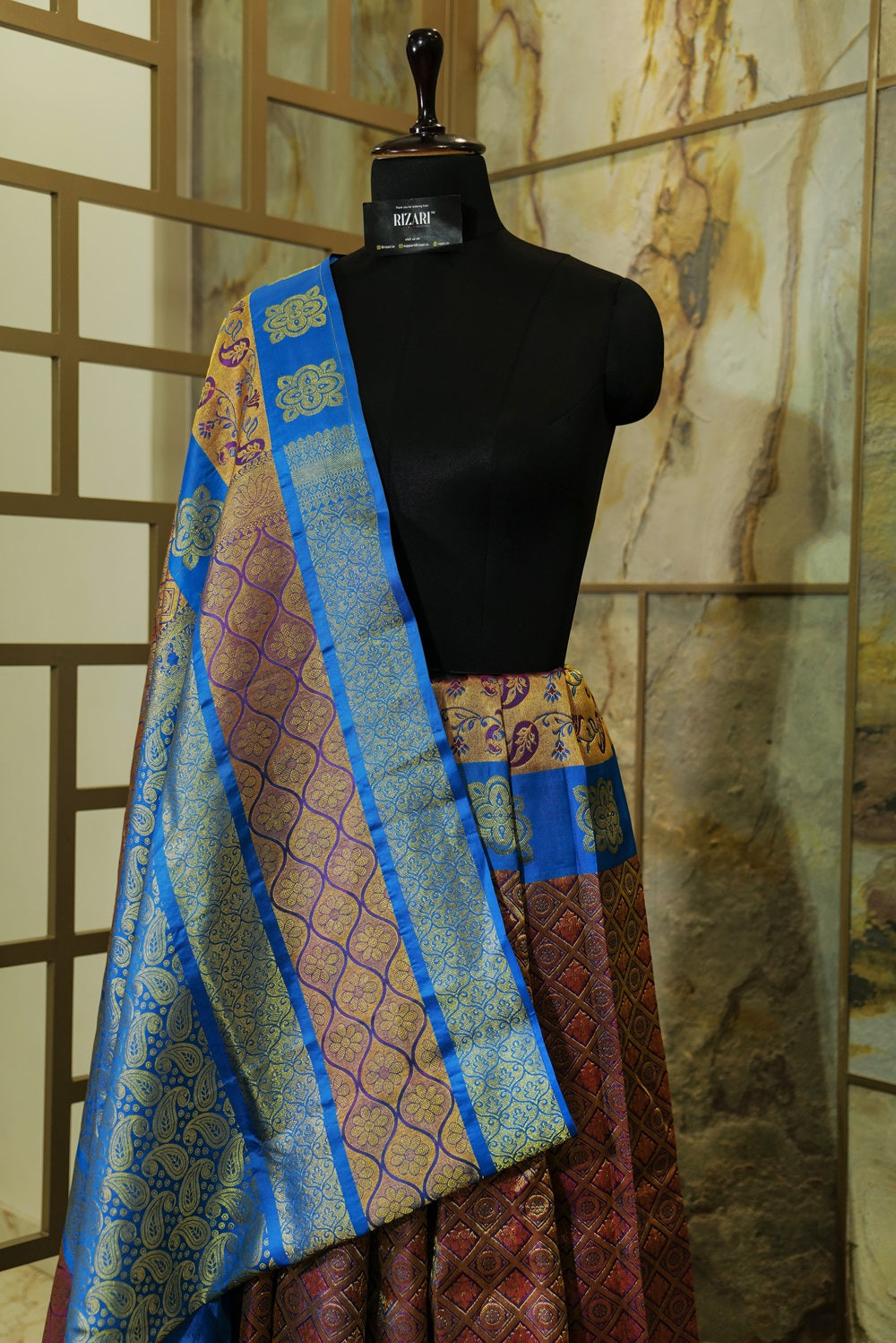 Peacock Blue Hand woven Kanjivaram Pure Silk Saree