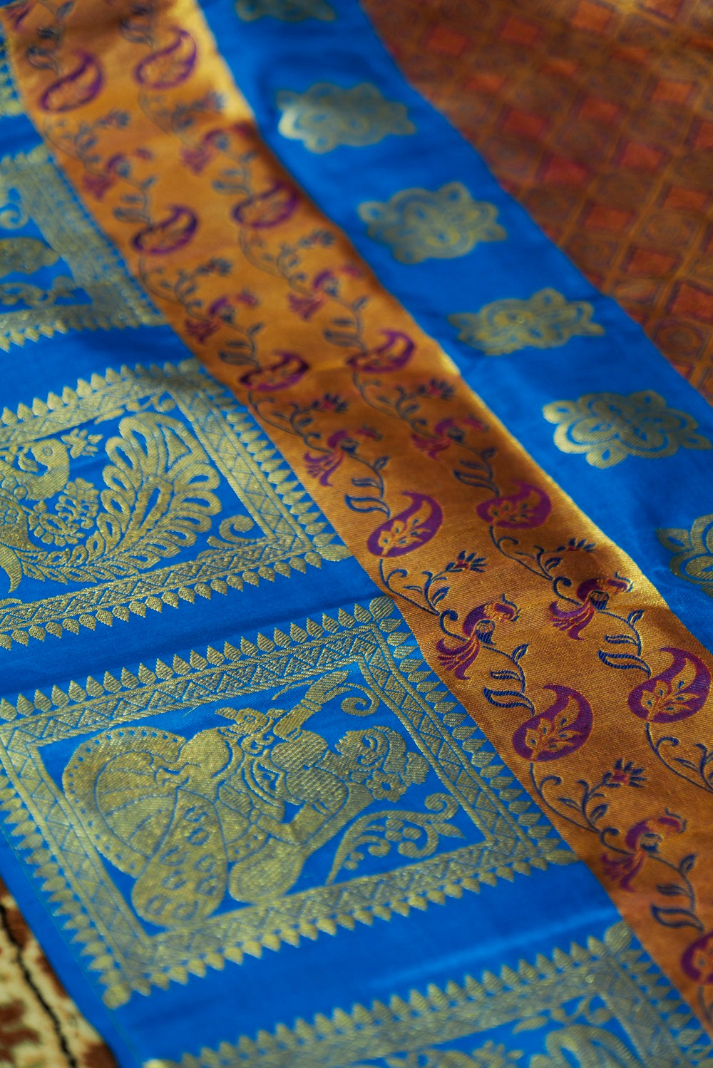 Peacock Blue Hand woven Kanjivaram Pure Silk Saree